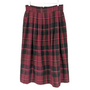 Vintage Classic 100% Wool Plaid Pleated Skirt SIZE 30" Waist Red Black Academia